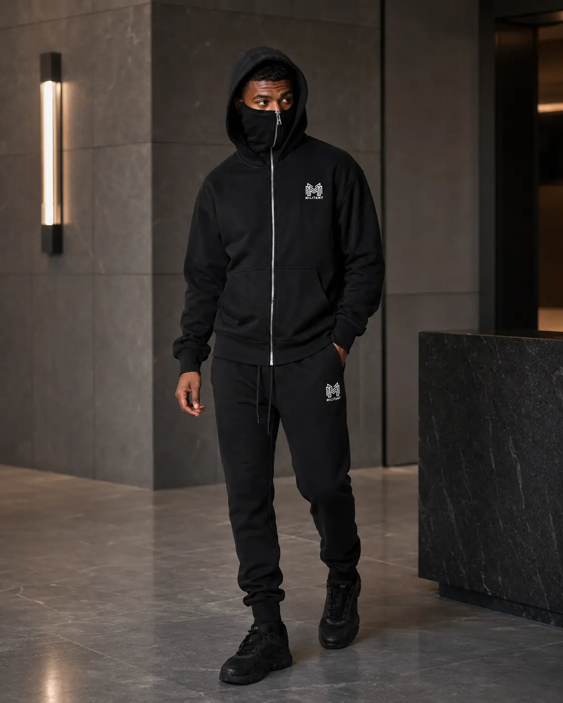 MILITANT campaign photographed in a brutalist concrete structure